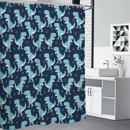Cute Blue T-Rex Dinosaur Pattern Print Premium Shower Curtain