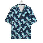 Cute Blue T-Rex Dinosaur Pattern Print Rayon Hawaiian Shirt