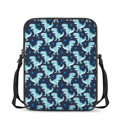 Cute Blue T-Rex Dinosaur Pattern Print Rectangular Crossbody Bag