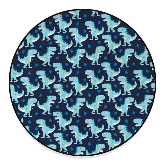 Cute Blue T-Rex Dinosaur Pattern Print Round Floor Mat