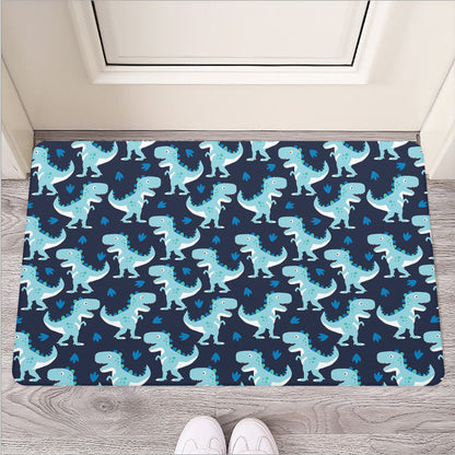 Cute Blue T-Rex Dinosaur Pattern Print Rubber Doormat