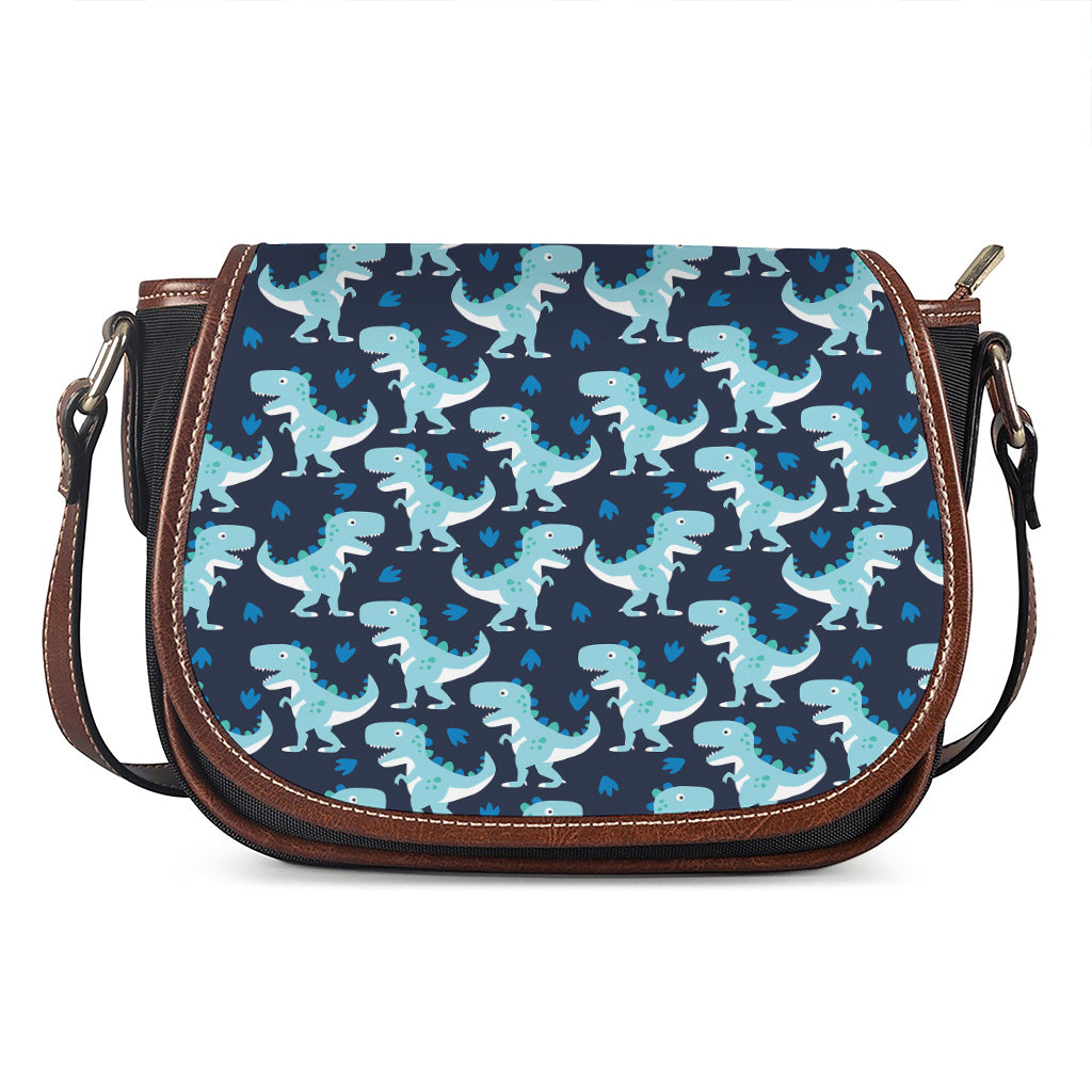 Cute Blue T-Rex Dinosaur Pattern Print Saddle Bag