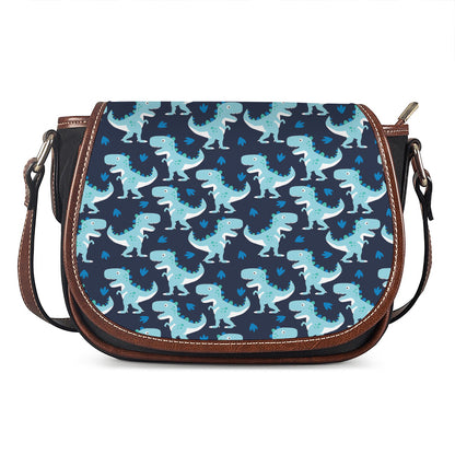 Cute Blue T-Rex Dinosaur Pattern Print Saddle Bag