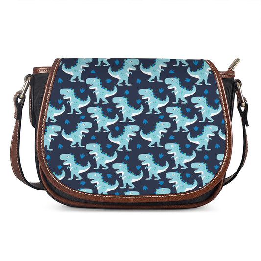Cute Blue T-Rex Dinosaur Pattern Print Saddle Bag