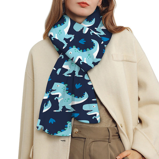 Cute Blue T-Rex Dinosaur Pattern Print Scarf