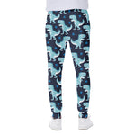 Cute Blue T-Rex Dinosaur Pattern Print Scuba Joggers