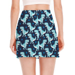 Cute Blue T-Rex Dinosaur Pattern Print Side Slit Mini Skirt