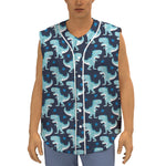 Cute Blue T-Rex Dinosaur Pattern Print Sleeveless Baseball Jersey