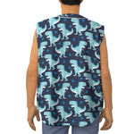 Cute Blue T-Rex Dinosaur Pattern Print Sleeveless Baseball Jersey