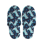 Cute Blue T-Rex Dinosaur Pattern Print Slippers