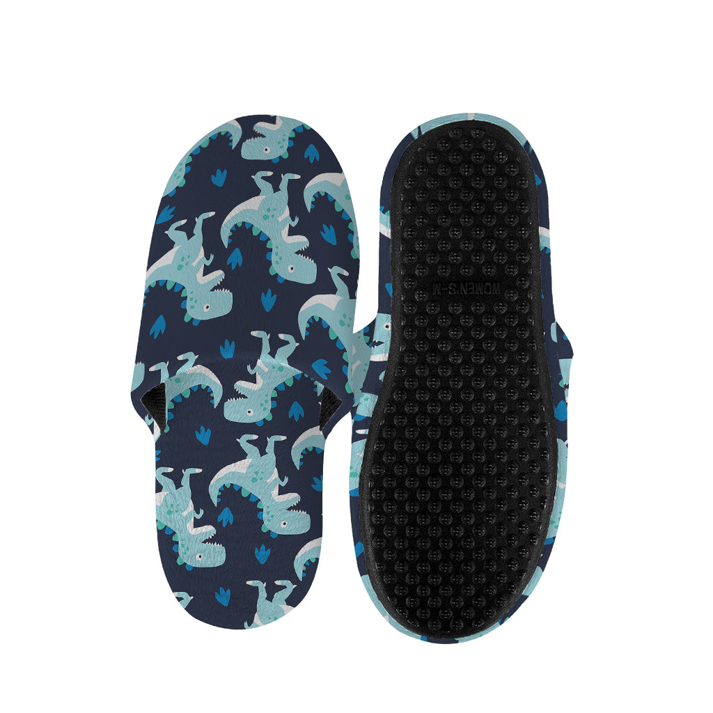 Cute Blue T-Rex Dinosaur Pattern Print Slippers