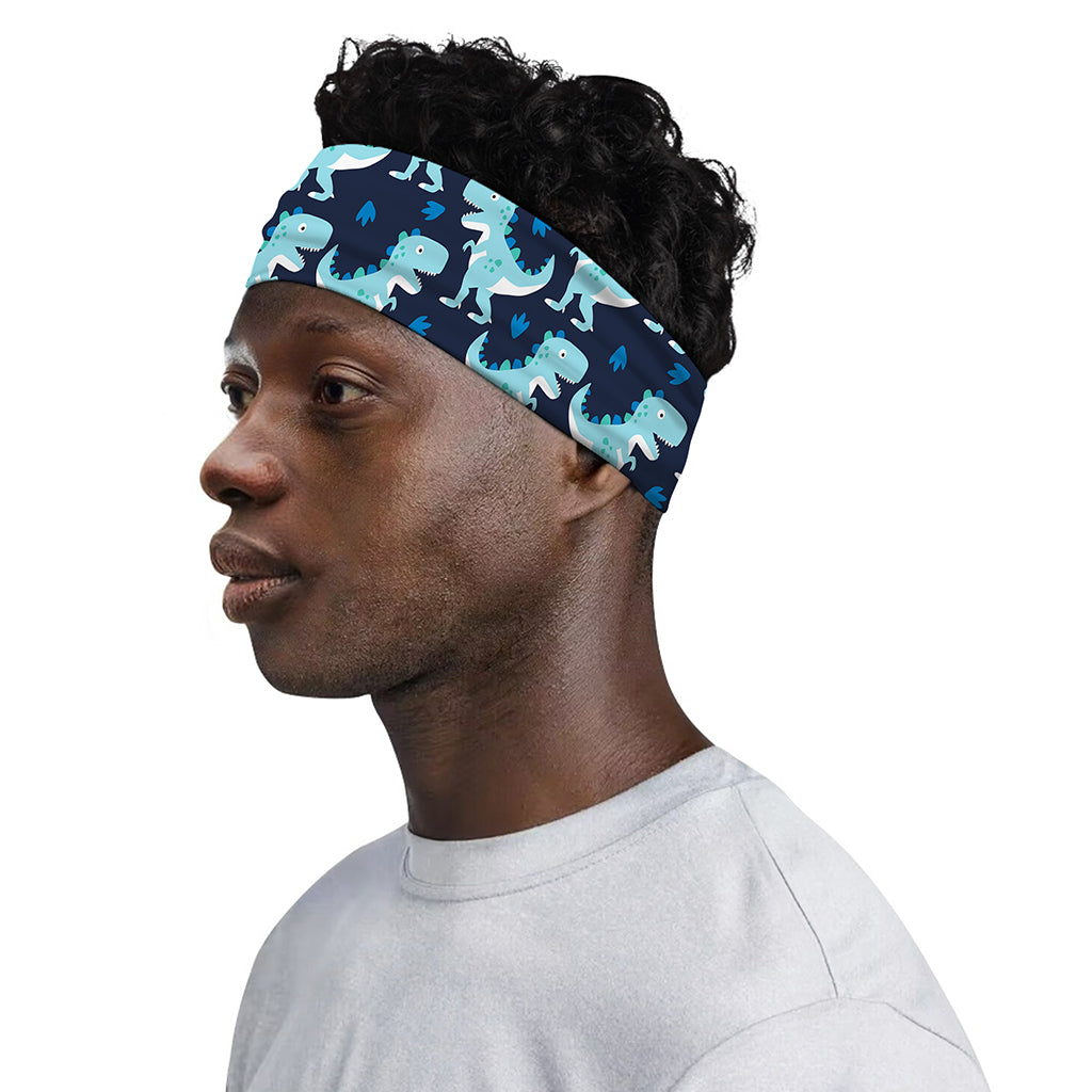 Cute Blue T-Rex Dinosaur Pattern Print Sports Headband