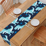Cute Blue T-Rex Dinosaur Pattern Print Table Runner