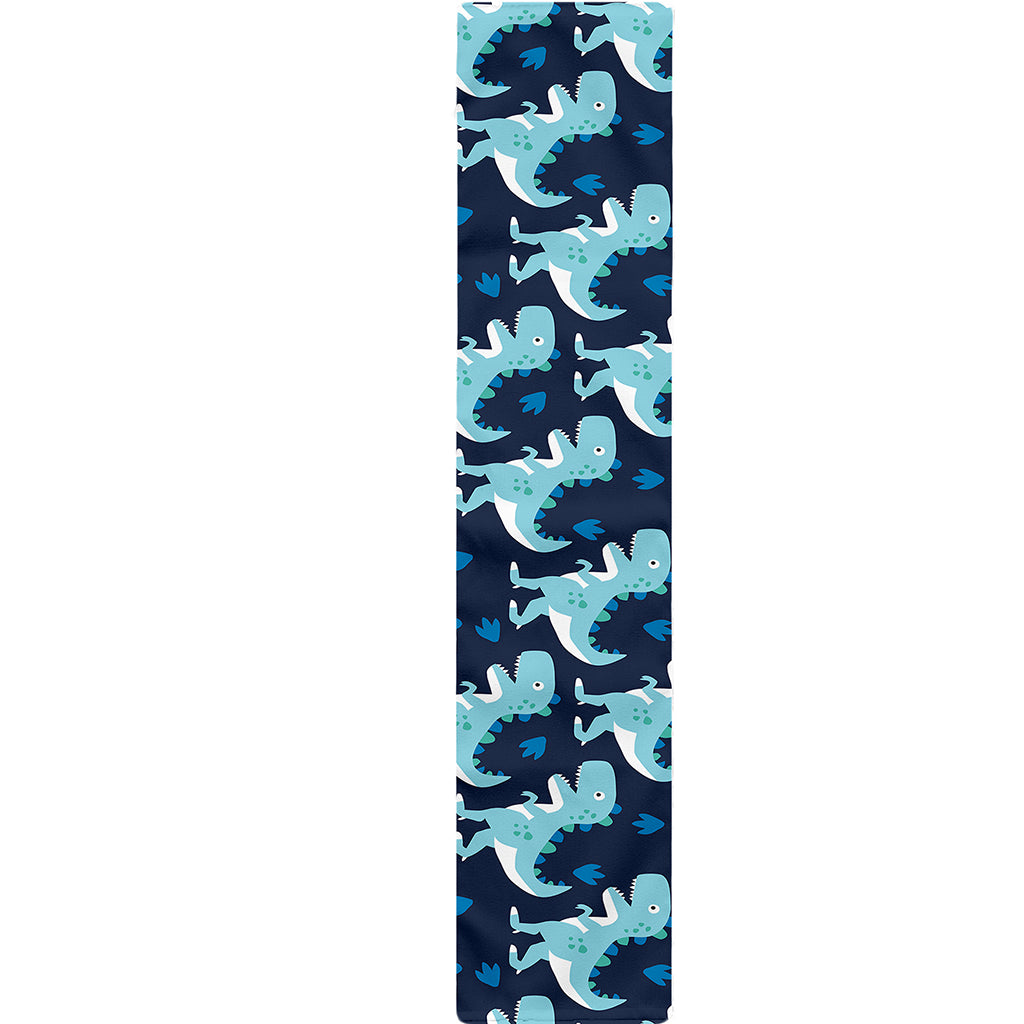 Cute Blue T-Rex Dinosaur Pattern Print Table Runner