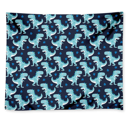 Cute Blue T-Rex Dinosaur Pattern Print Tapestry
