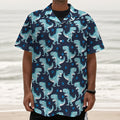 Cute Blue T-Rex Dinosaur Pattern Print Textured Short Sleeve Shirt