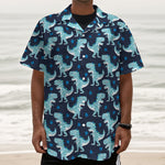 Cute Blue T-Rex Dinosaur Pattern Print Textured Short Sleeve Shirt