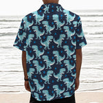 Cute Blue T-Rex Dinosaur Pattern Print Textured Short Sleeve Shirt