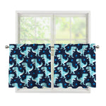 Cute Blue T-Rex Dinosaur Pattern Print Tier Curtains