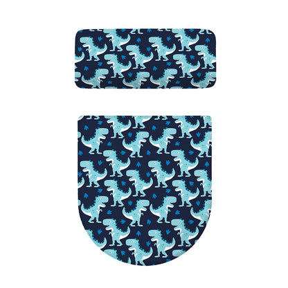 Cute Blue T-Rex Dinosaur Pattern Print Toilet Lid And Tank Cover Set