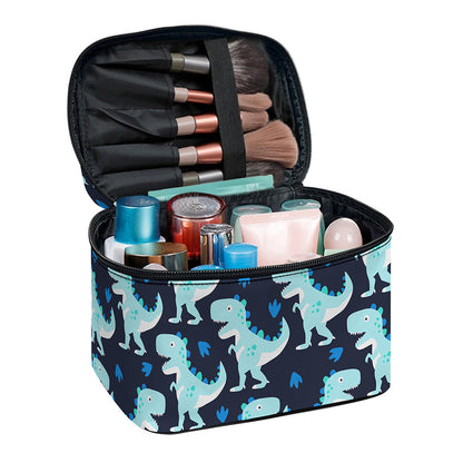 Cute Blue T-Rex Dinosaur Pattern Print Travel Makeup Bag