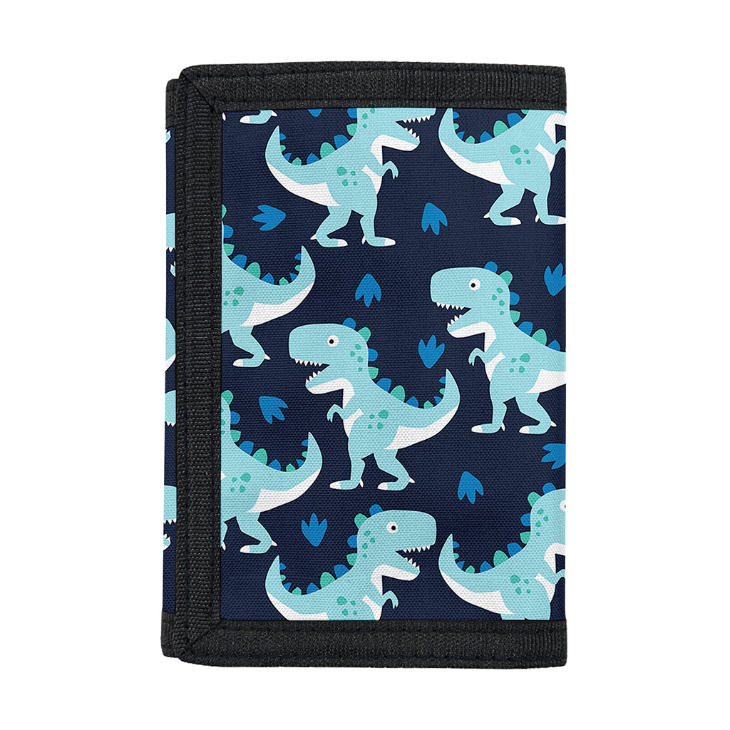 Cute Blue T-Rex Dinosaur Pattern Print Trifold Wallet