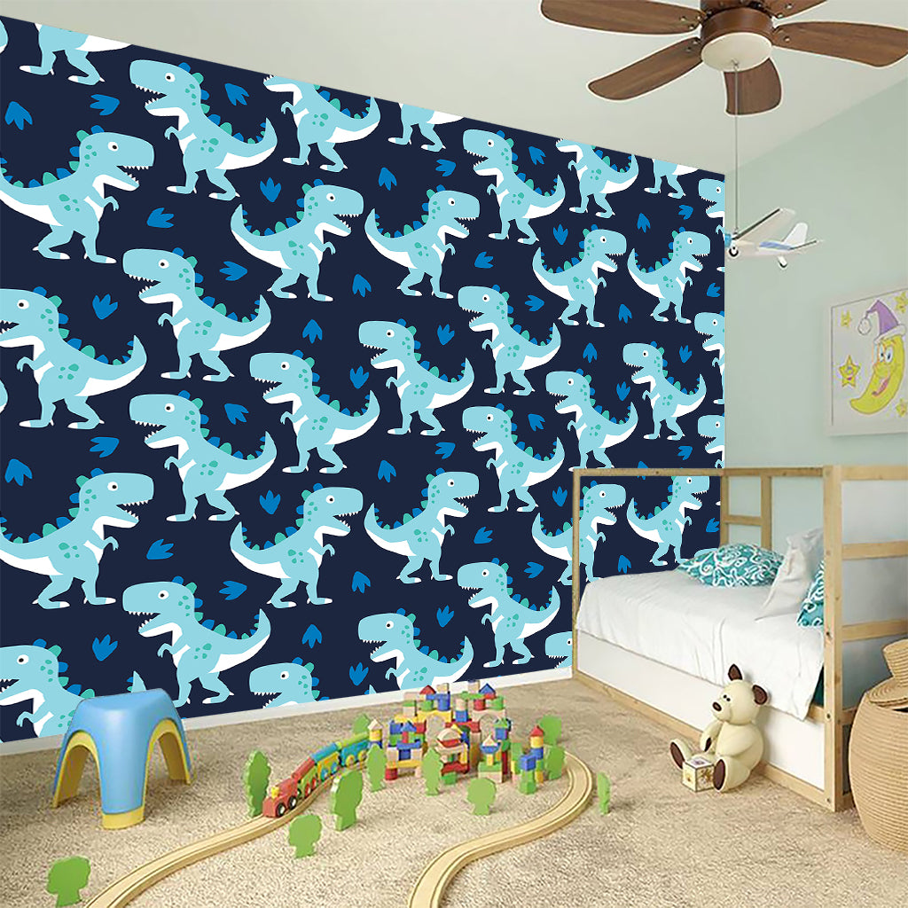 Cute Blue T-Rex Dinosaur Pattern Print Wall Sticker
