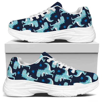 Cute Blue T-Rex Dinosaur Pattern Print White Chunky Shoes