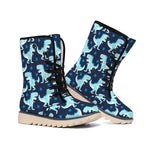 Cute Blue T-Rex Dinosaur Pattern Print Winter Boots