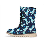 Cute Blue T-Rex Dinosaur Pattern Print Winter Boots