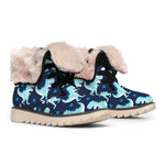 Cute Blue T-Rex Dinosaur Pattern Print Winter Boots
