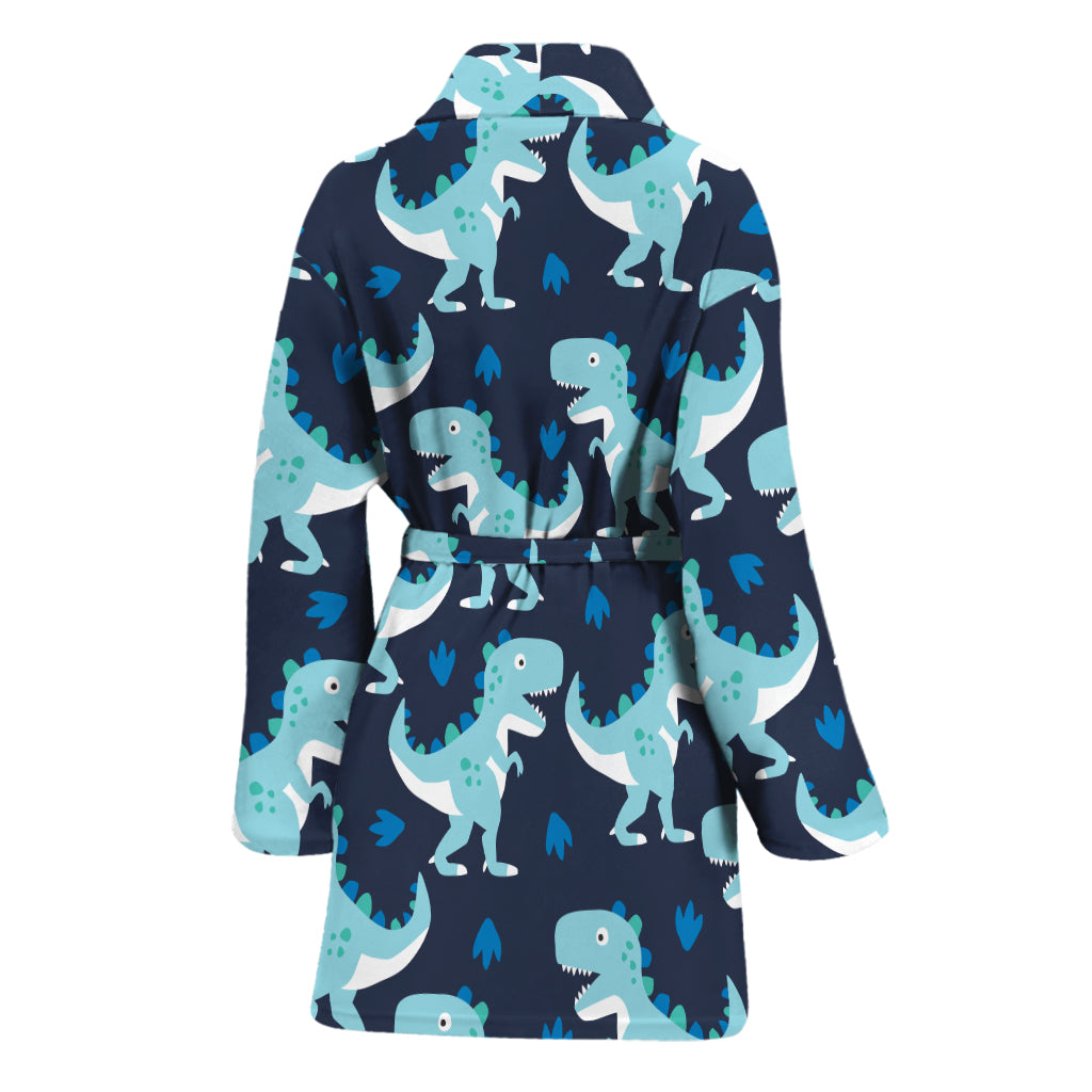 Cute Blue T-Rex Dinosaur Pattern Print Women's Bathrobe