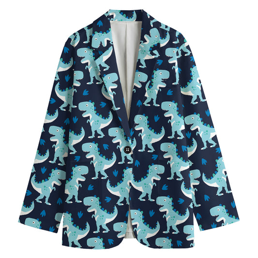 Cute Blue T-Rex Dinosaur Pattern Print Women's Blazer
