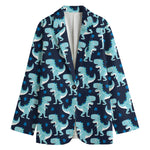 Cute Blue T-Rex Dinosaur Pattern Print Women's Cotton Blazer