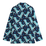 Cute Blue T-Rex Dinosaur Pattern Print Women's Cotton Blazer