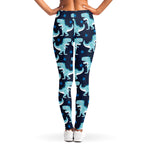 Cute Blue T-Rex Dinosaur Pattern Print Women's Leggings