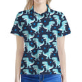 Cute Blue T-Rex Dinosaur Pattern Print Women's Polo Shirt
