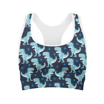 Cute Blue T-Rex Dinosaur Pattern Print Women's Sports Bra