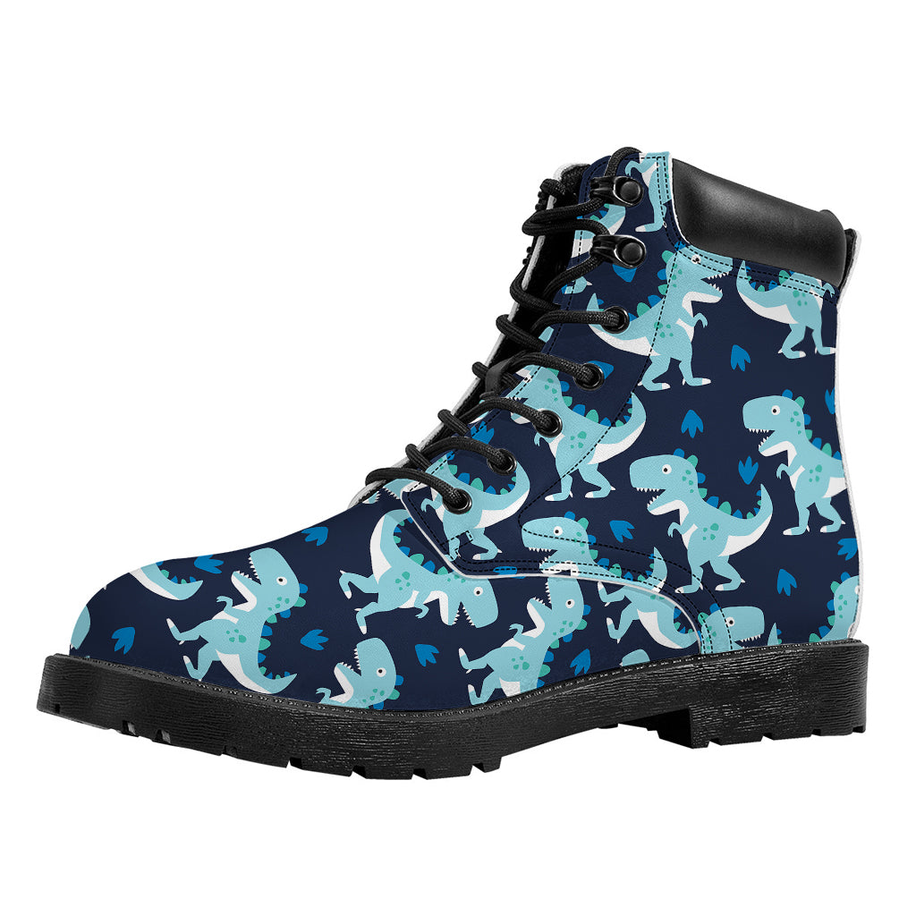 Cute Blue T-Rex Dinosaur Pattern Print Work Boots