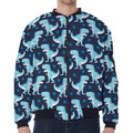 Cute Blue T-Rex Dinosaur Pattern Print Zip Sleeve Bomber Jacket
