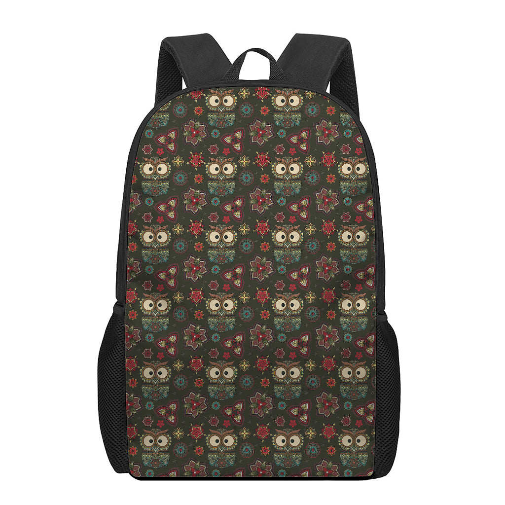 Cute Boho Owl Pattern Print 17 Inch Backpack