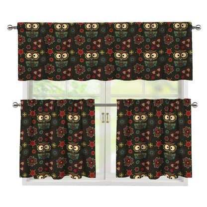 Cute Boho Owl Pattern Print 3 Piece Kitchen Curtains
