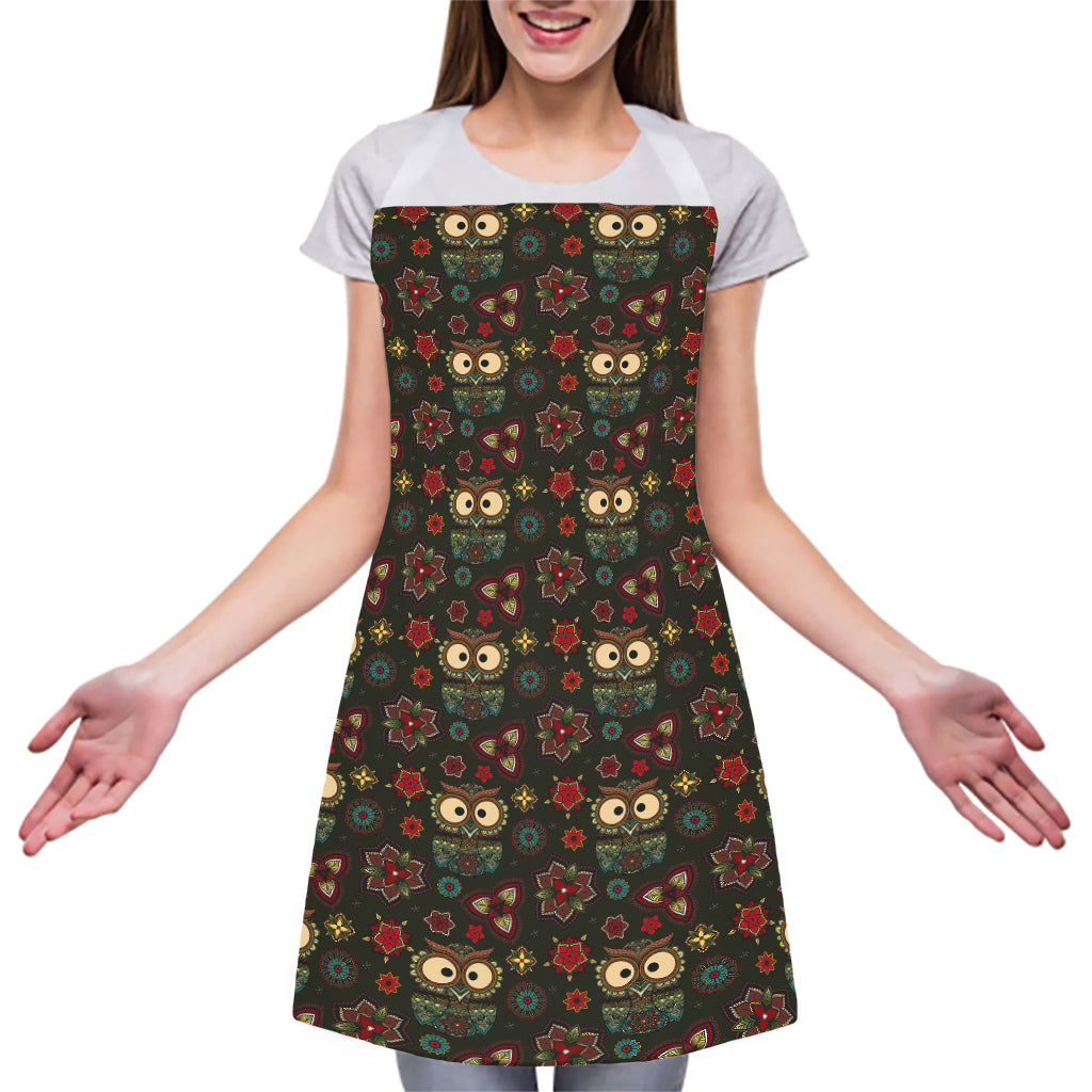 Cute Boho Owl Pattern Print Adjustable Apron