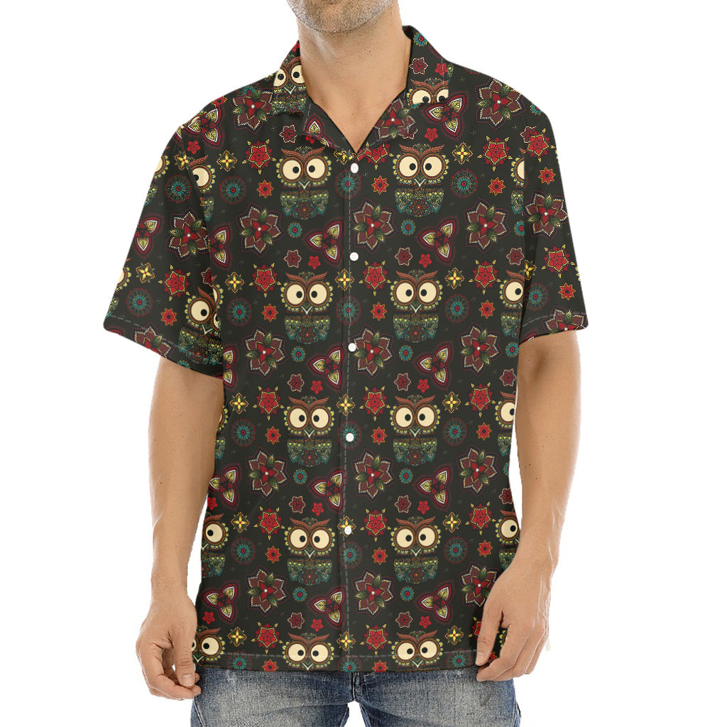 Cute Boho Owl Pattern Print Aloha Shirt