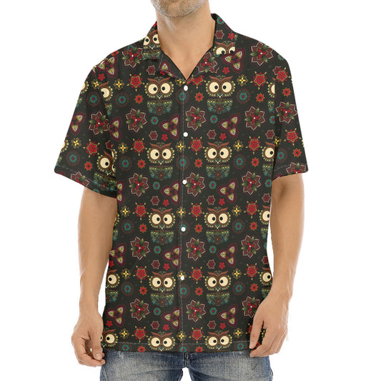 Cute Boho Owl Pattern Print Aloha Shirt