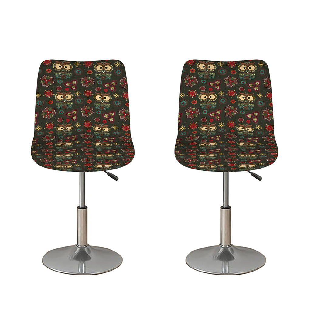 Cute Boho Owl Pattern Print Bar Stool Covers