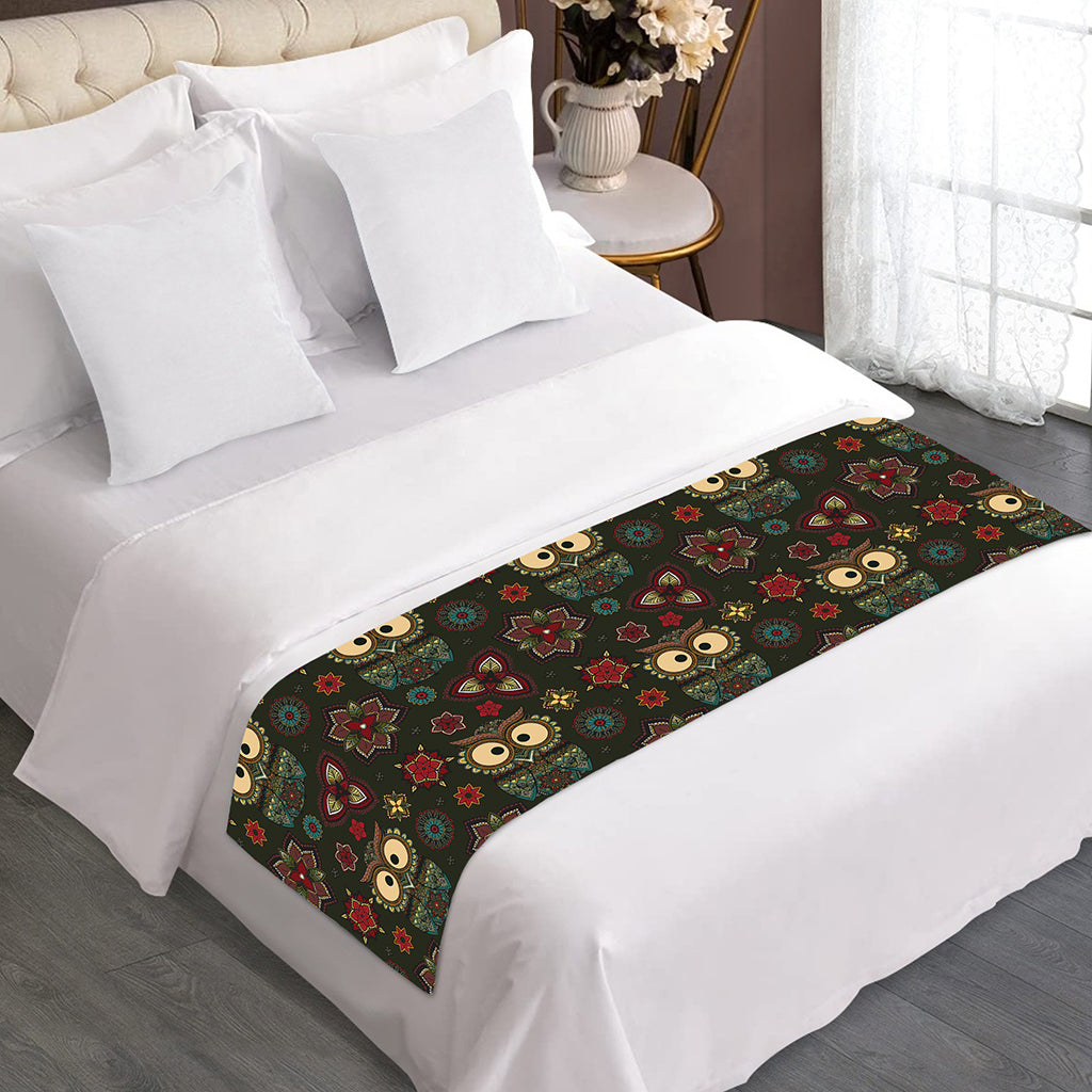Cute Boho Owl Pattern Print Bed Runner