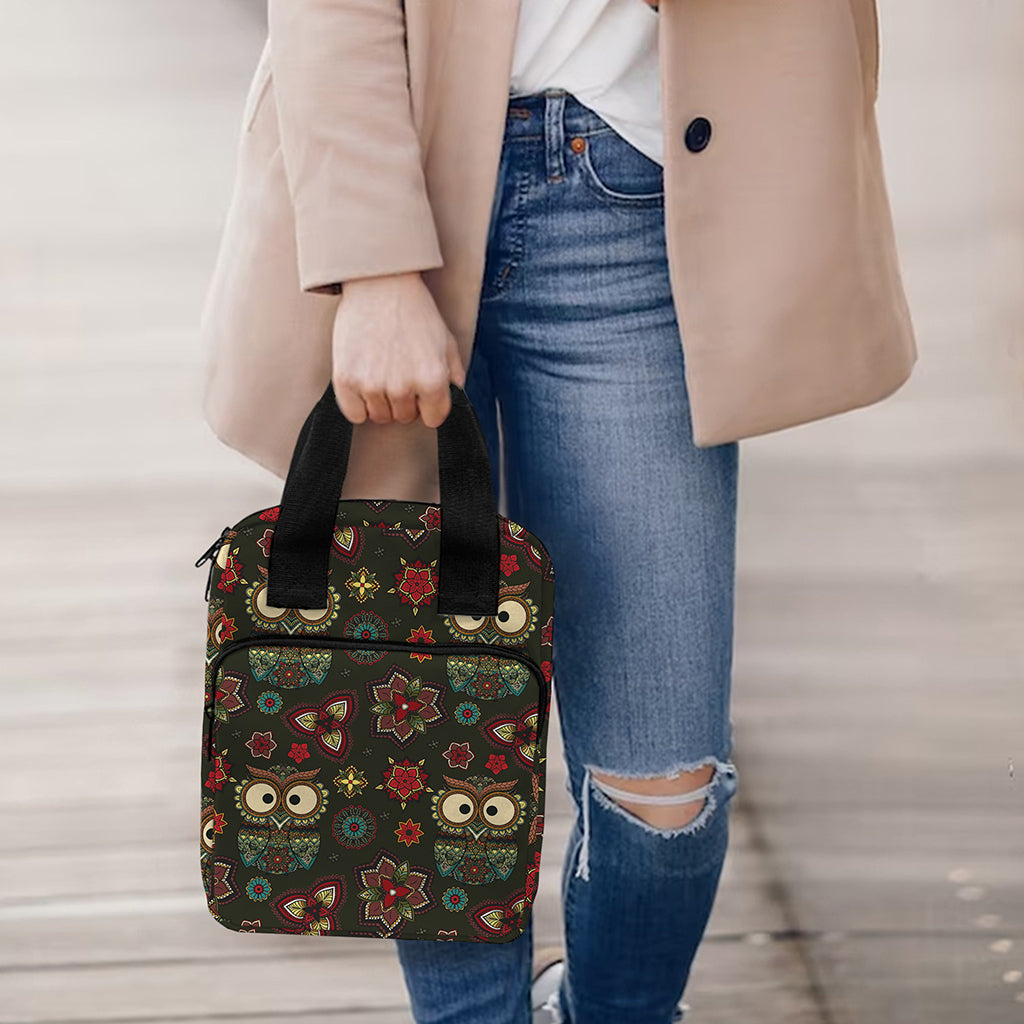 Cute Boho Owl Pattern Print Bible Tote Bag