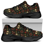 Cute Boho Owl Pattern Print Black Chunky Shoes