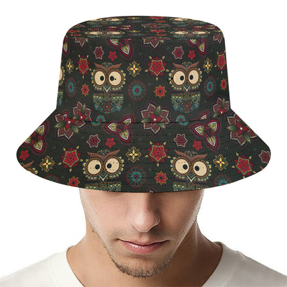 Cute Boho Owl Pattern Print Bucket Hat
